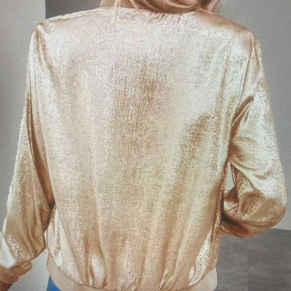 Metallic Gold Bomber Jacket - Women's Shiny Lightweight Coat - Picture 3 of 4